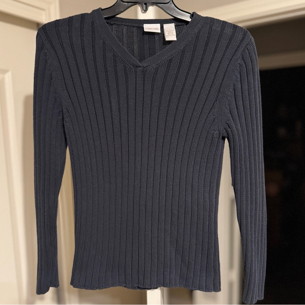 Black V-Neck Ribbed Women's Sweater